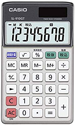 カシオ パーソナル電卓 時間・税計算 手帳タイプ 8桁 SL-910GT-N(中古品)