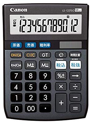 キャノン 電卓 12桁 ミニ卓上サイズ 時間計算 商売計算機能 LS-122TSG グレ(中古品)