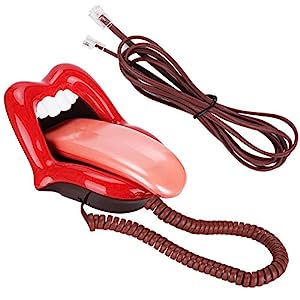 Socobeta コード付き電話 赤 大きな舌型 電話 デスク電話 ホーム装飾(未使用の新古品)