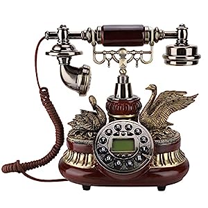 ヴィンテージの家庭用電話、白鳥の装飾が施されたレトロな固定電話、ホーム(未使用の新古品)